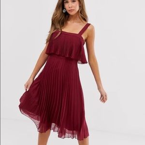 ASOS Maroon Midi Length double pleated dress